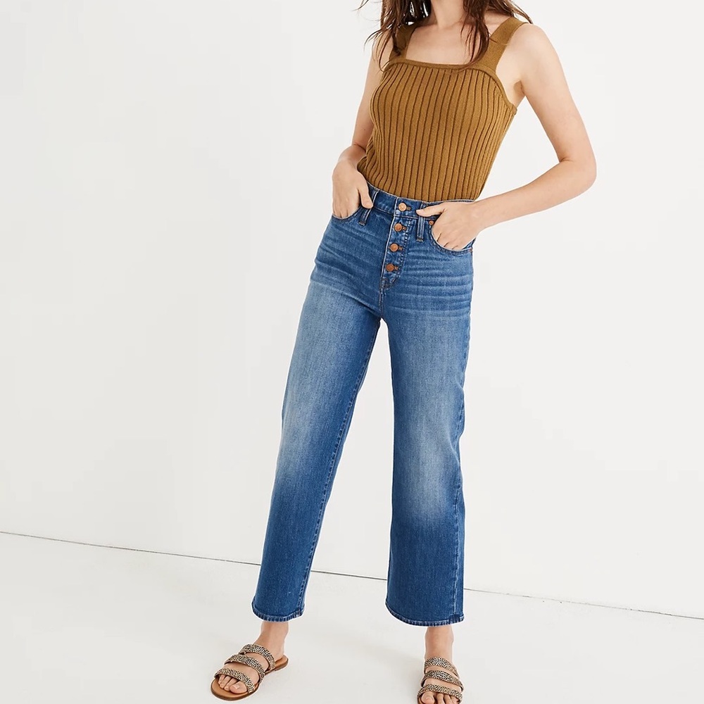 Slim Wide-Leg Jeans in Olympia Wash: Button-Front Edition